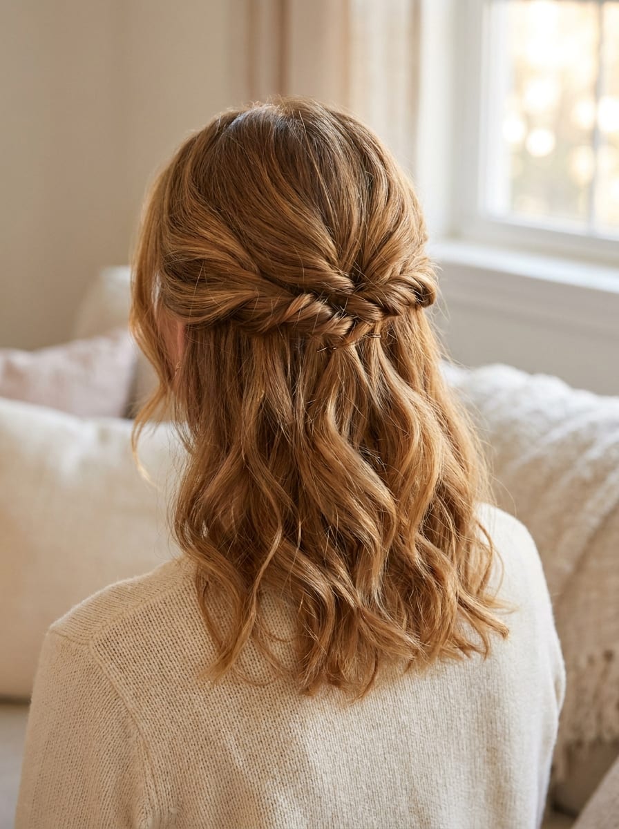 Half-up Twist mit lockeren Längen - Festliche Frisur für mittellange Haare
